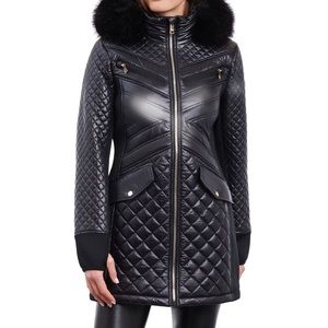 Michael Kors Women's Faux-Fur-Trim Hooded Quilted Coat
